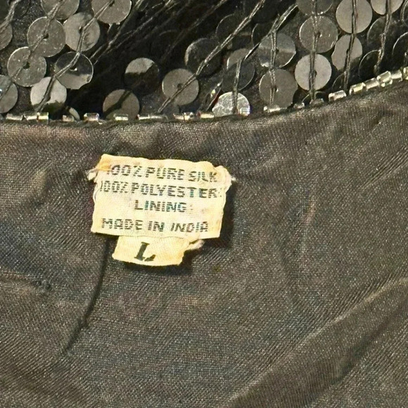 Vintage Womens Sequin Top Size Large Black 100% Silk No Brand - Picture 3 of 6